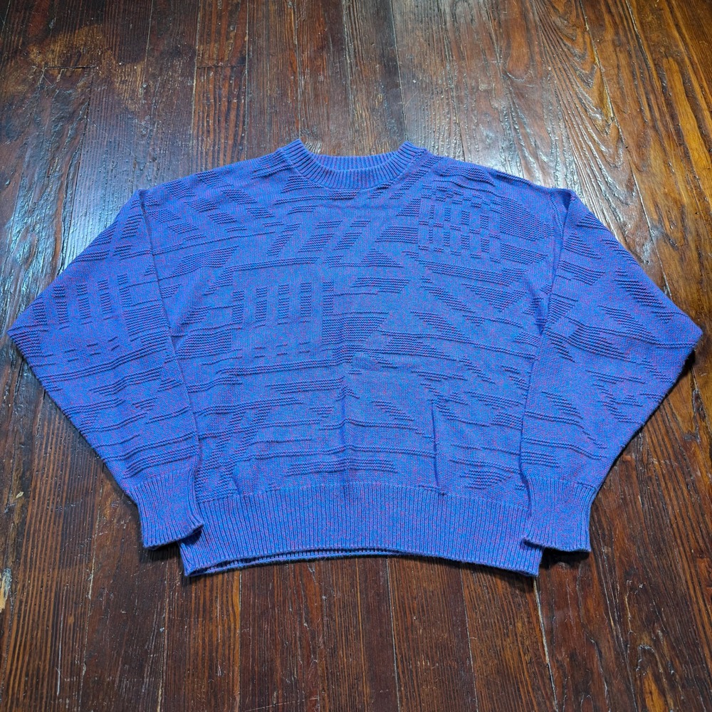 Vintage 90s Head Sportswear Sweater Womens L Purple Blue Textured Geometric Knit